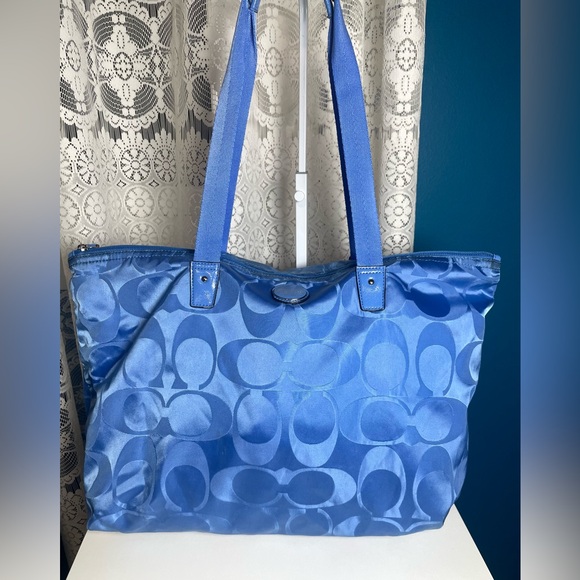 Coach Nylon Blue Tote 11.5 H x 17.5 L - Picture 1 of 9